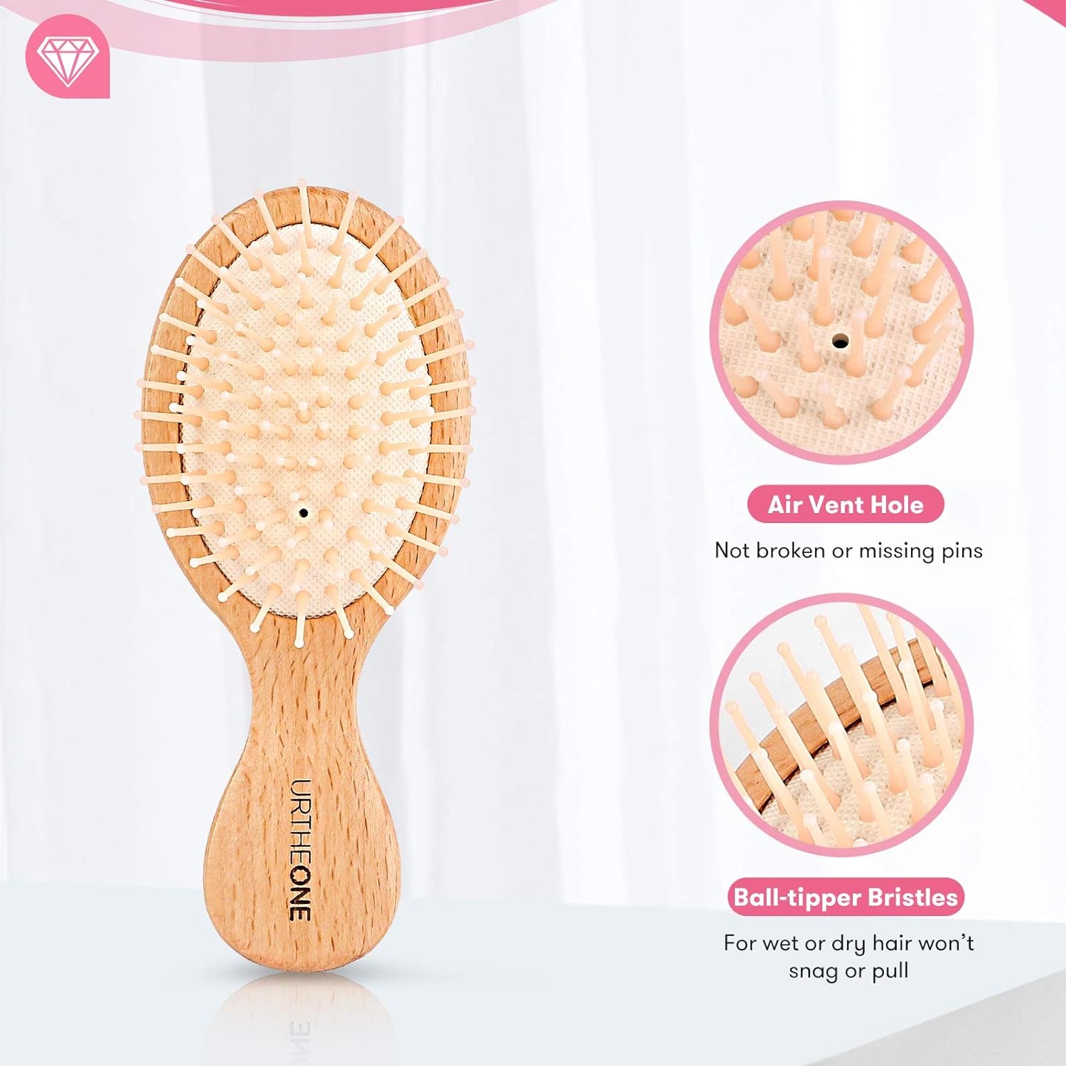 2Pcs Hair Brush Mini Boar Bristle Hairbrush and Detangling Brush for Thick Curly Thin Long Short Wet or Dry Hair Detangle Massage Add Shine